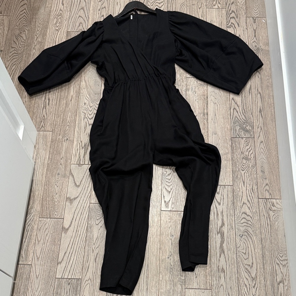 Apiece Apart linen Flowy Black V-Neck Jumpsuit